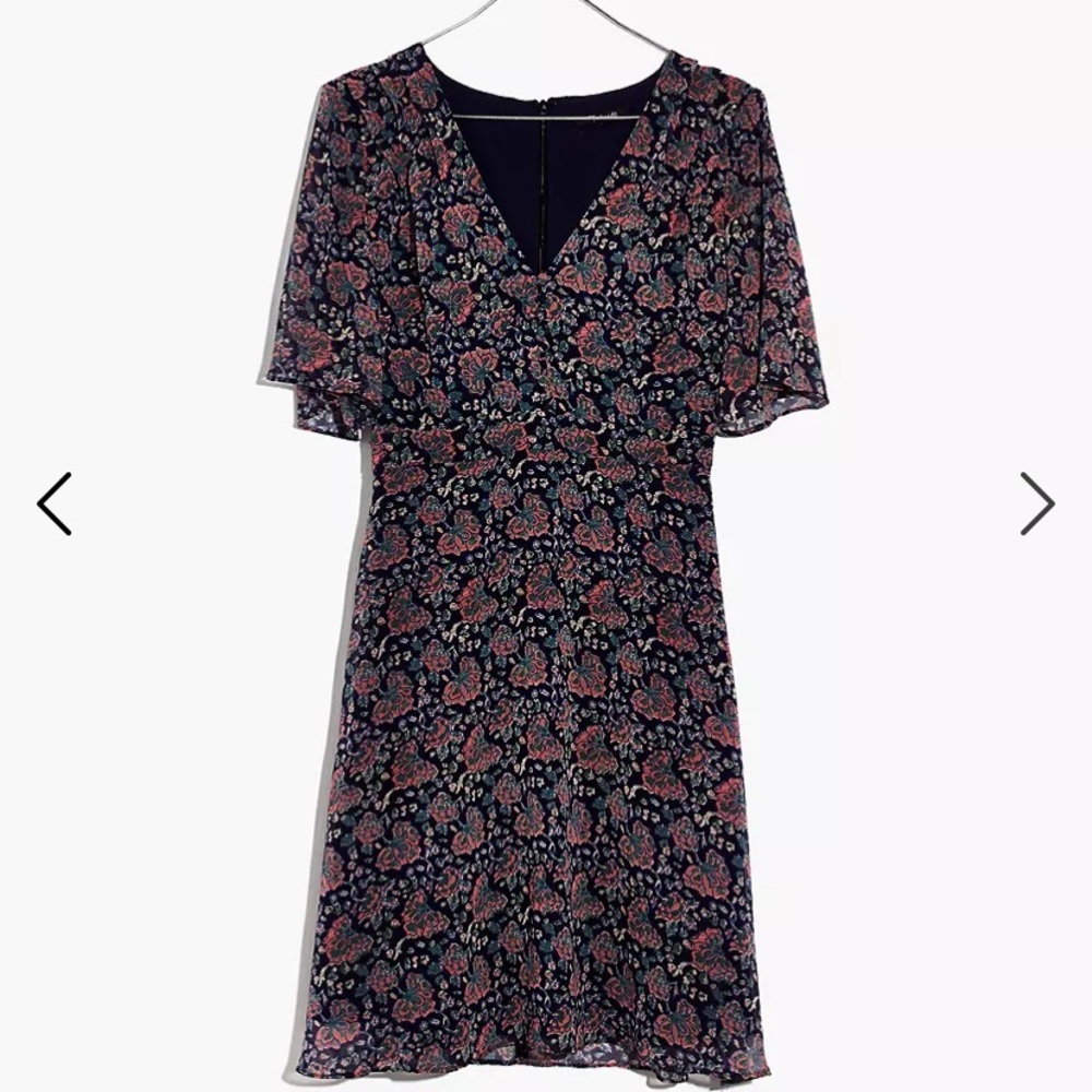 Madewell Size0 Flutter Sleeve Dress in Floral Mix